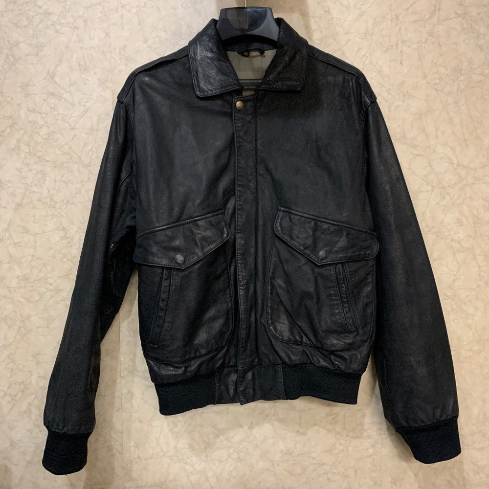 Hunt Club Mens US 40 A-2 Leather Flight / Bomber Jacket Black Vintage